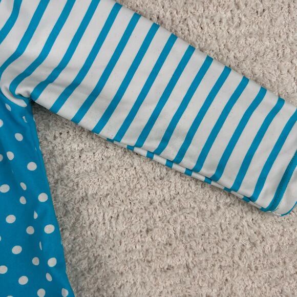 Ruffle Butts Girls Rash Guard 12-18M Blue Long Sleeve Polka Dot One Piece Swim - Picture 4 of 8